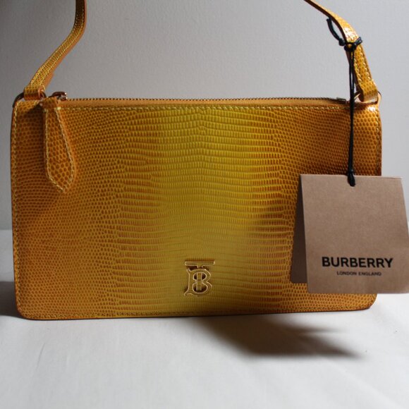 NWT Burberry TB Monogram Lizard Embossed Leather Pouch Shoulder Bag Lemon - Picture 1 of 12